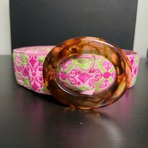 Ribbon belt 💗 pink & green tortoise shell buckle